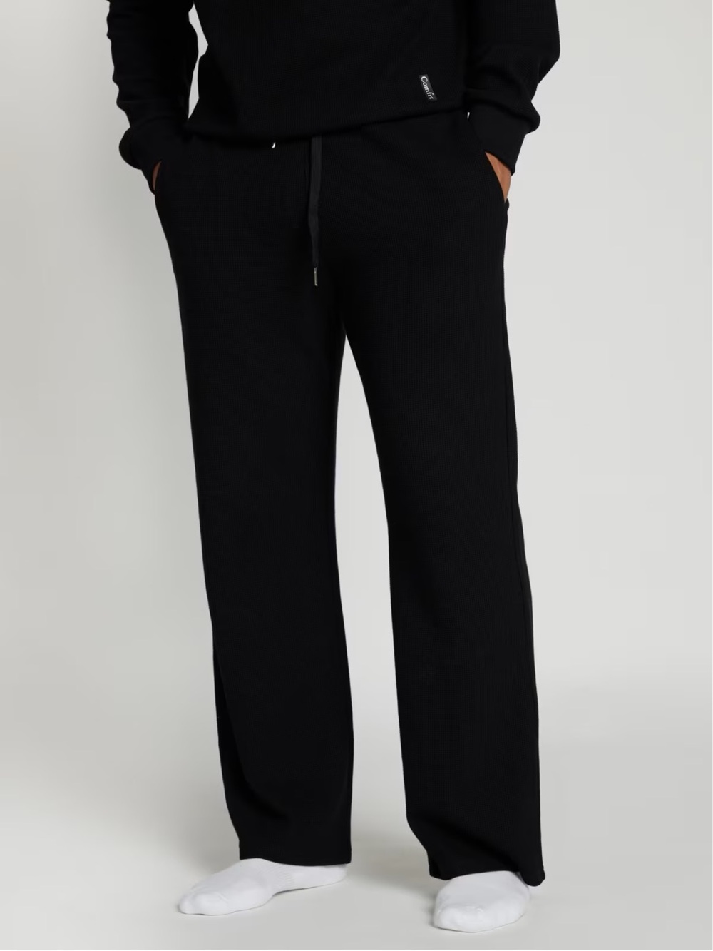 Comfrt Waffle Lounge Pants Onyx Black Size Large Relaxed Thermal Knit NWT